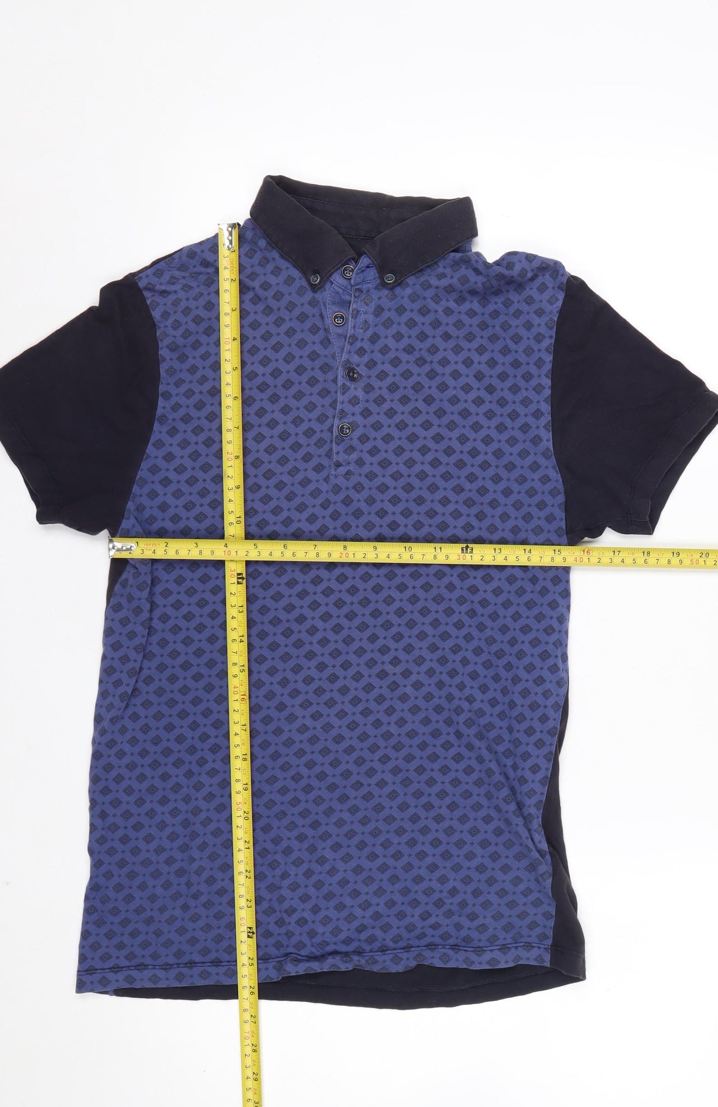 Jeff Banks Men's Blue Diamond Print Cotton Polo Shirt Size S