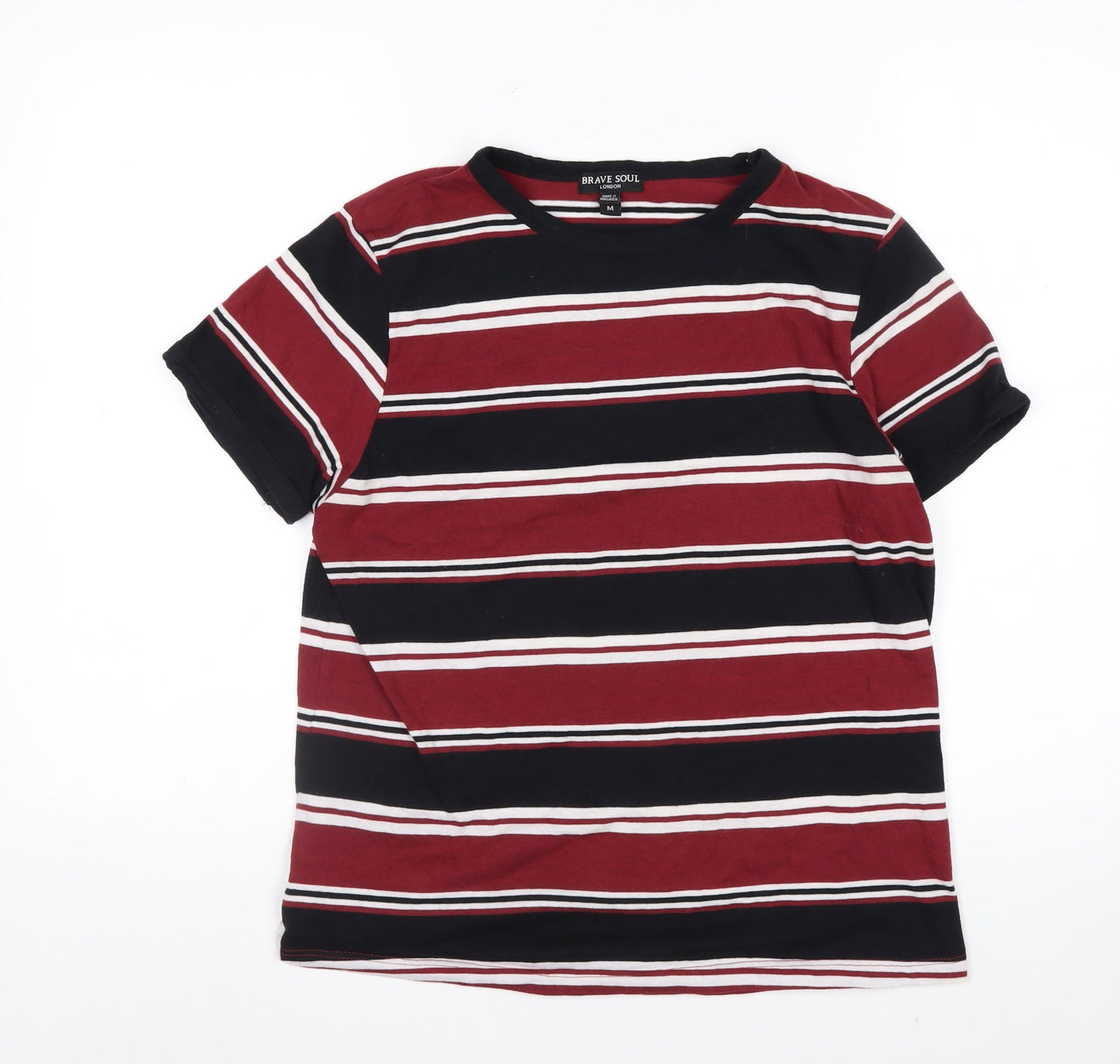 Brave Soul Men’s Multicoloured Striped Crew Neck T-Shirt M
