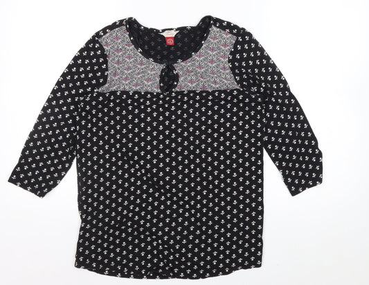 Palmeh Heritage Women's Black Floral Tunic Blouse Size 8