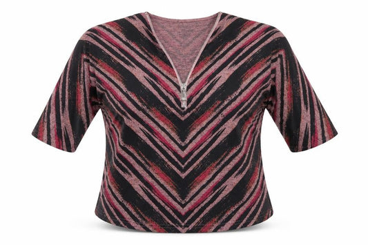 Mudflower Women's Multicoloured Zip Neck 3/4 Sleeve Tunic Top M