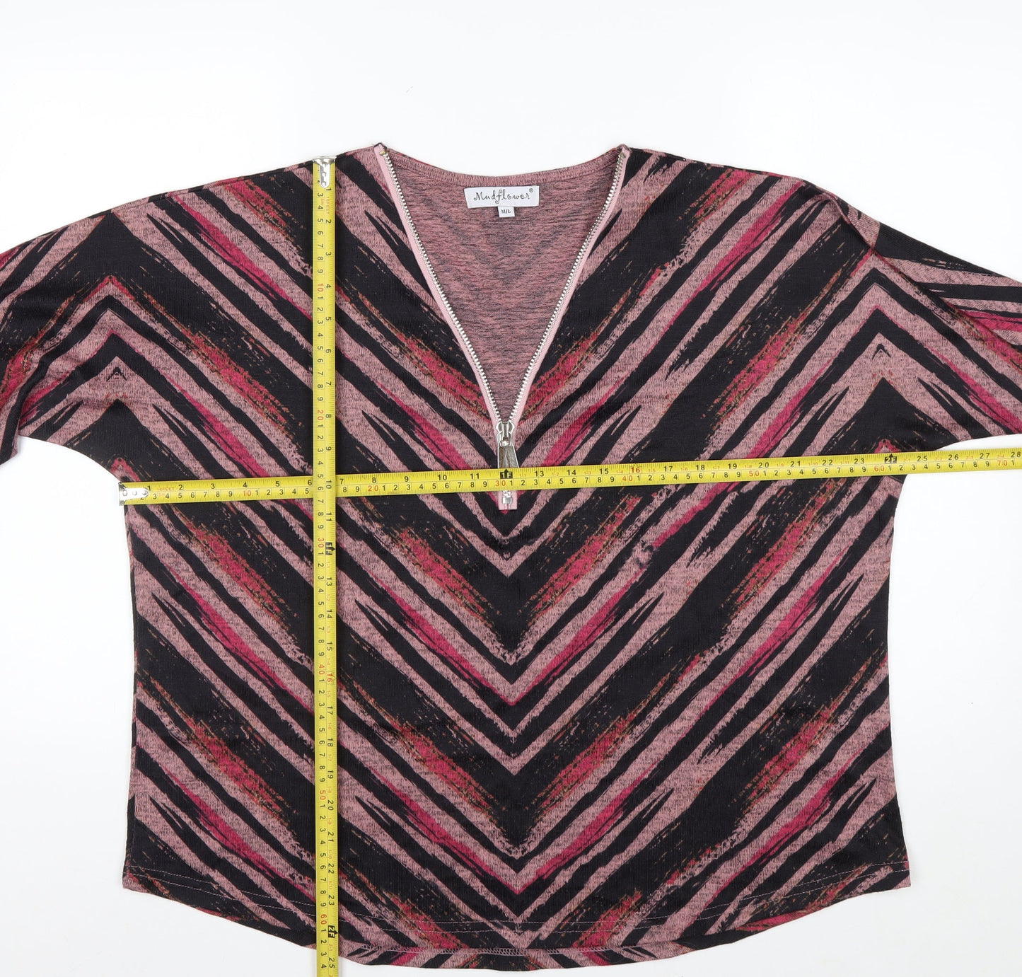 Mudflower Women's Multicoloured Zip Neck 3/4 Sleeve Tunic Top M
