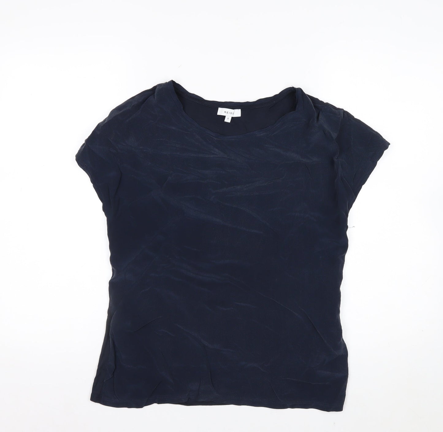 Reiss Womens Blue Silk Mix Short Sleeve Basic Blouse Size S