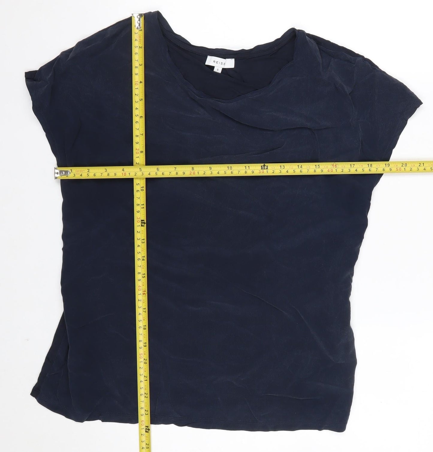 Reiss Womens Blue Silk Mix Short Sleeve Basic Blouse Size S