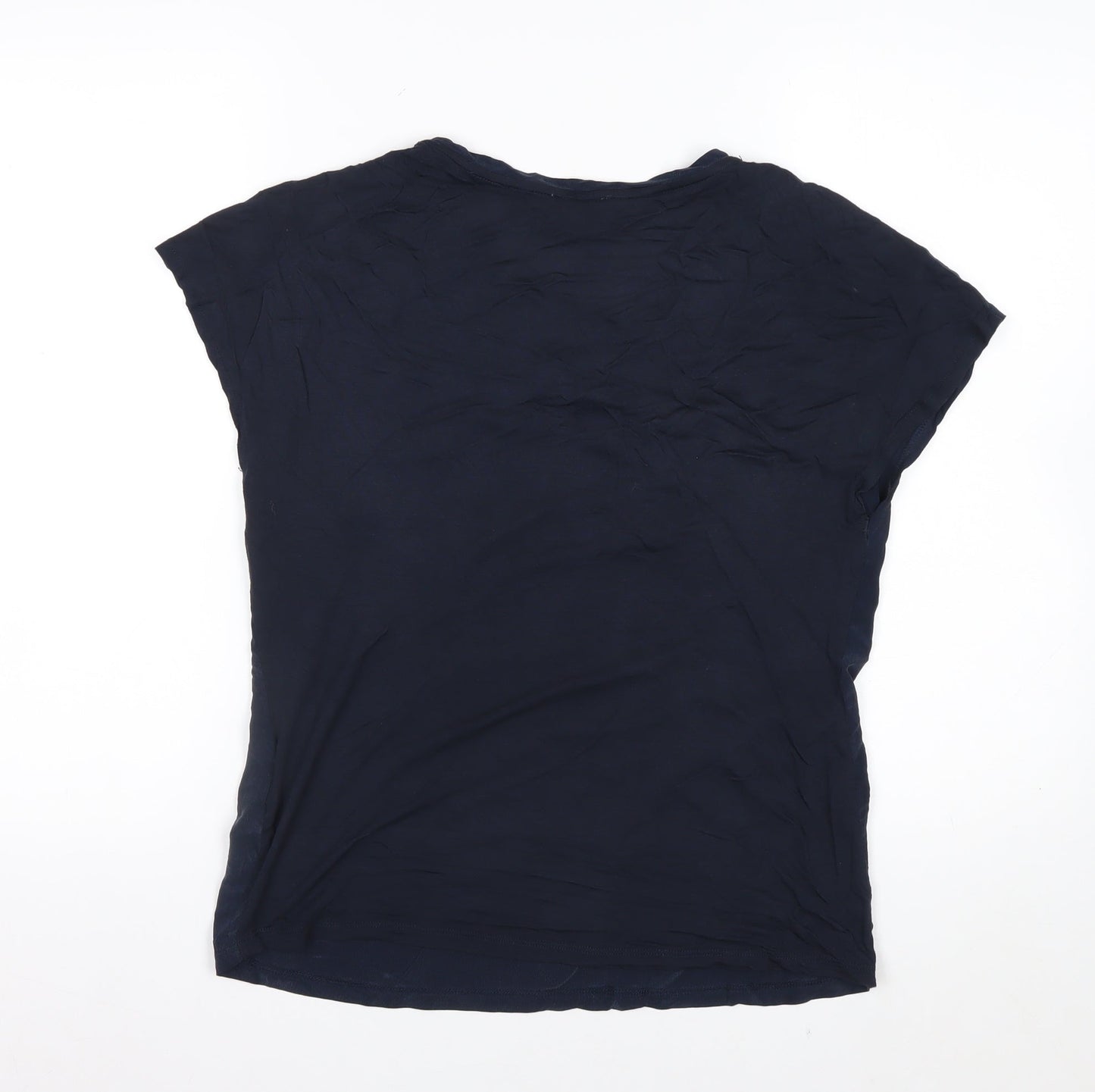 Reiss Womens Blue Silk Mix Short Sleeve Basic Blouse Size S