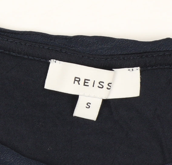 Reiss Womens Blue Silk Mix Short Sleeve Basic Blouse Size S