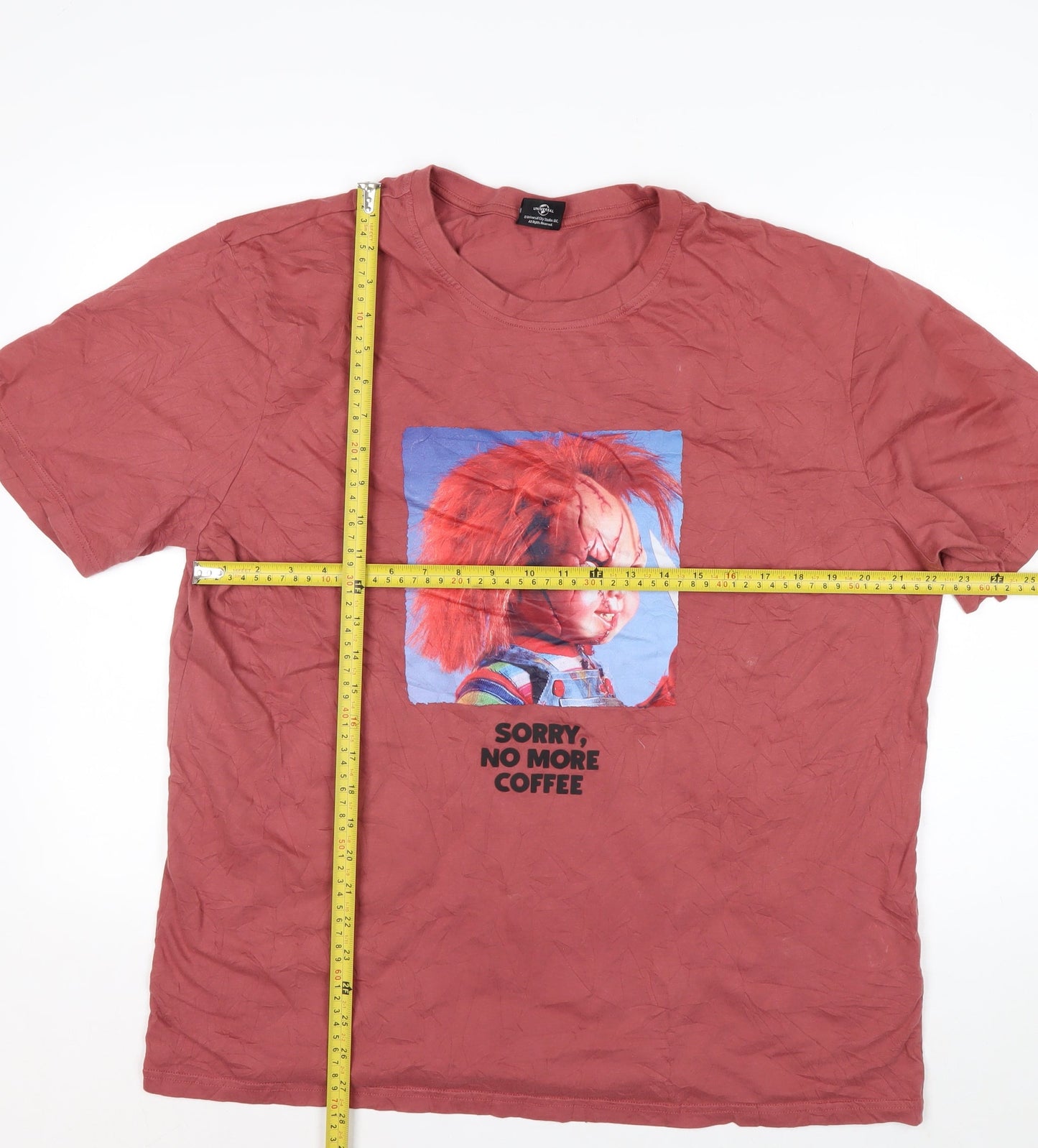 George Chucky Men’s Red XL Graphic T-Shirt – Horror Movie Design