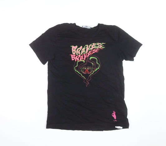 Diesel Men Black Braves Snake Graphic Cotton T-Shirt M