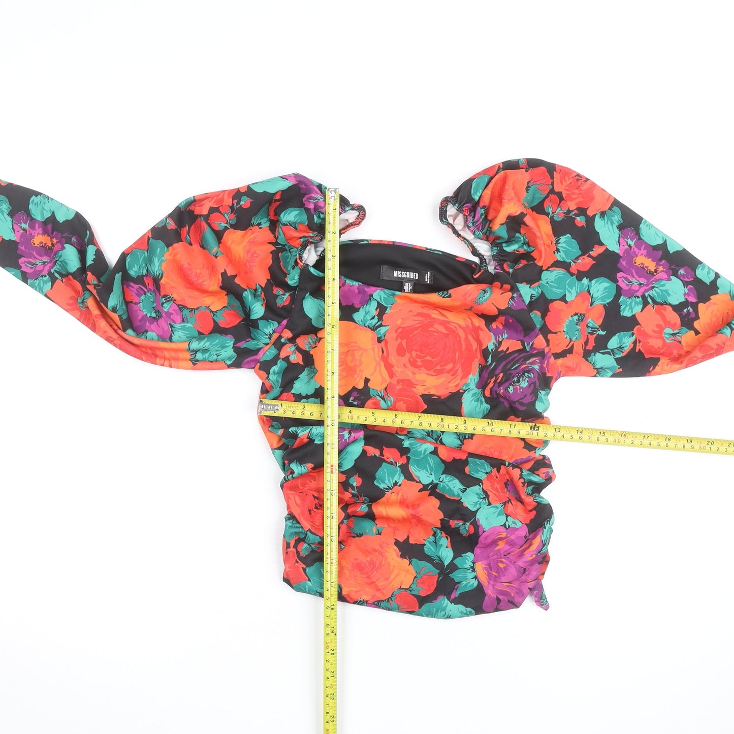 Missguided Women’s Multicoloured Floral Puff Sleeve Cropped Blouse UK 6