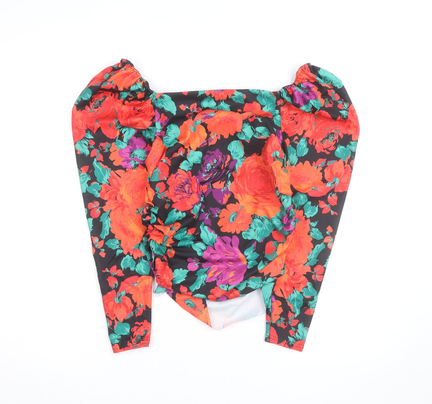 Missguided Women’s Multicoloured Floral Puff Sleeve Cropped Blouse UK 6