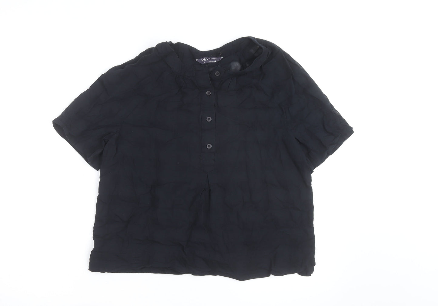 Marks and Spencer Women’s Black Cotton Short Sleeve Blouse Size 10