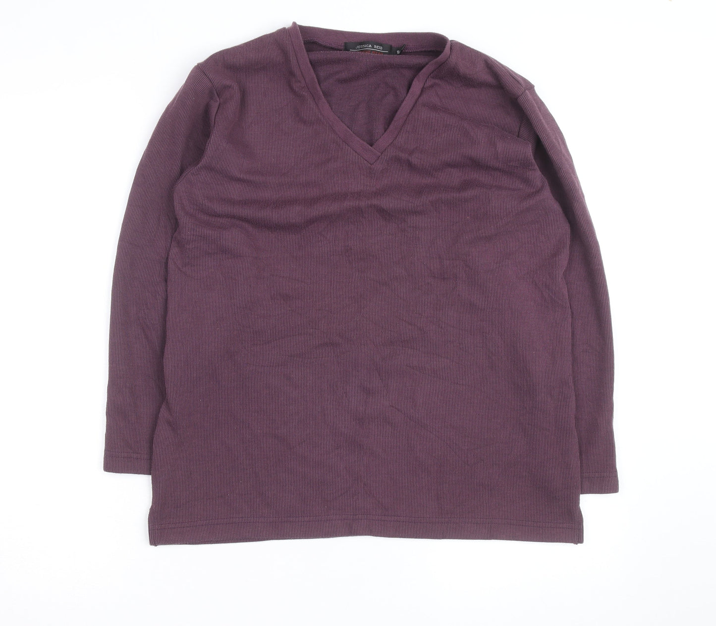 Jessica Reid Womens Purple V-Neck Cotton Long Sleeve Jumper Size 8/10