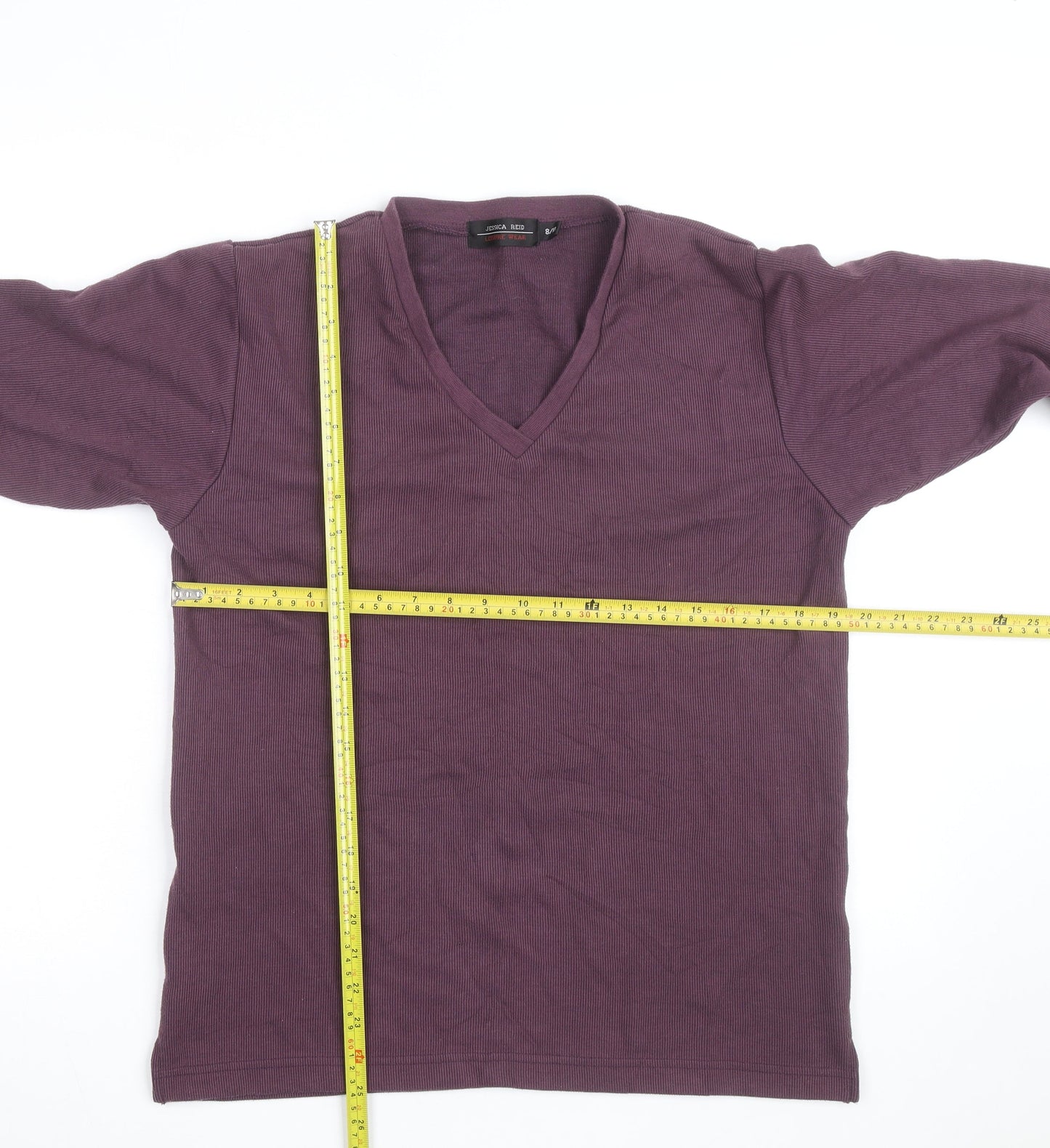 Jessica Reid Womens Purple V-Neck Cotton Long Sleeve Jumper Size 8/10