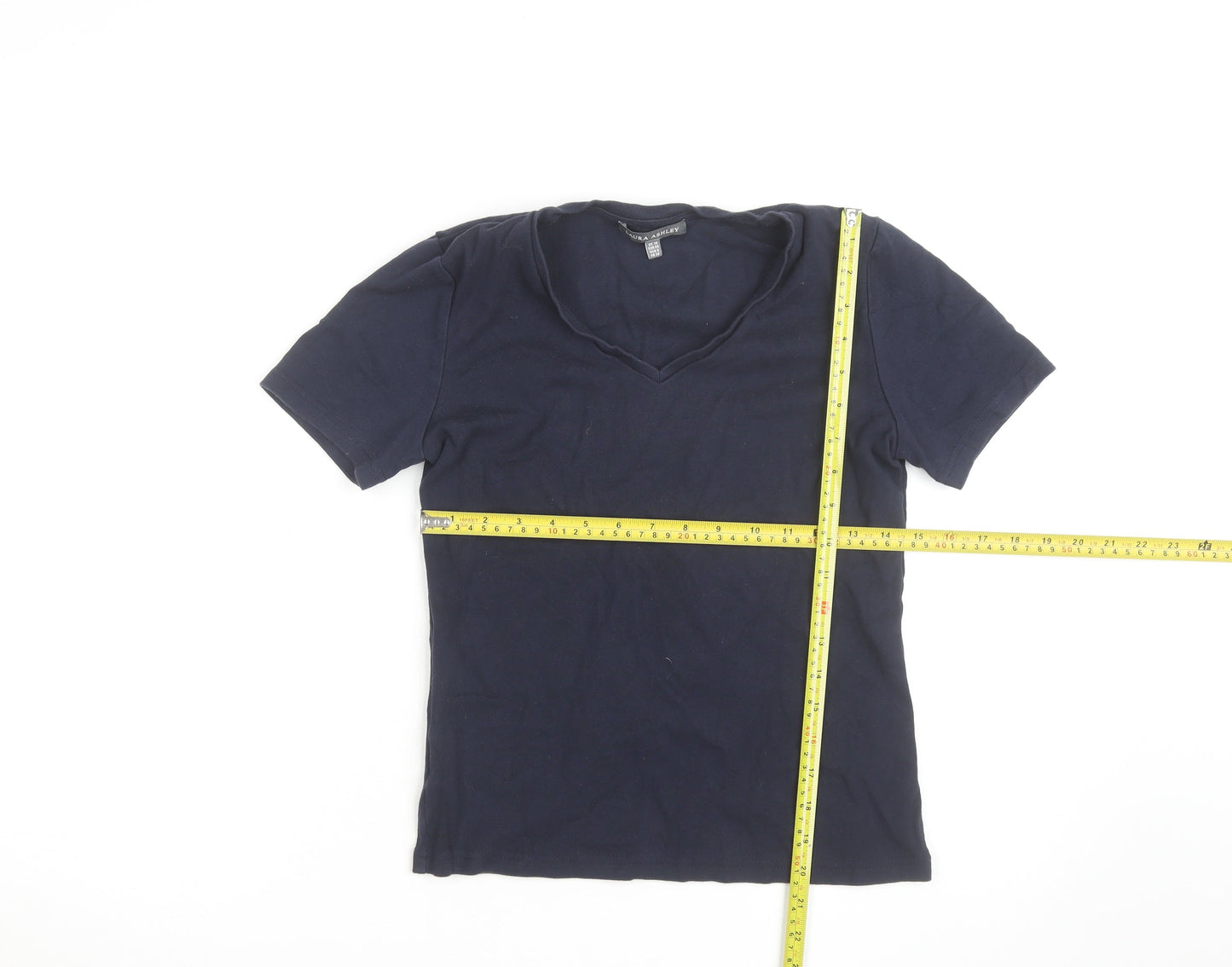 Laura Ashley Women's Blue V-Neck Cotton T-Shirt Size 10