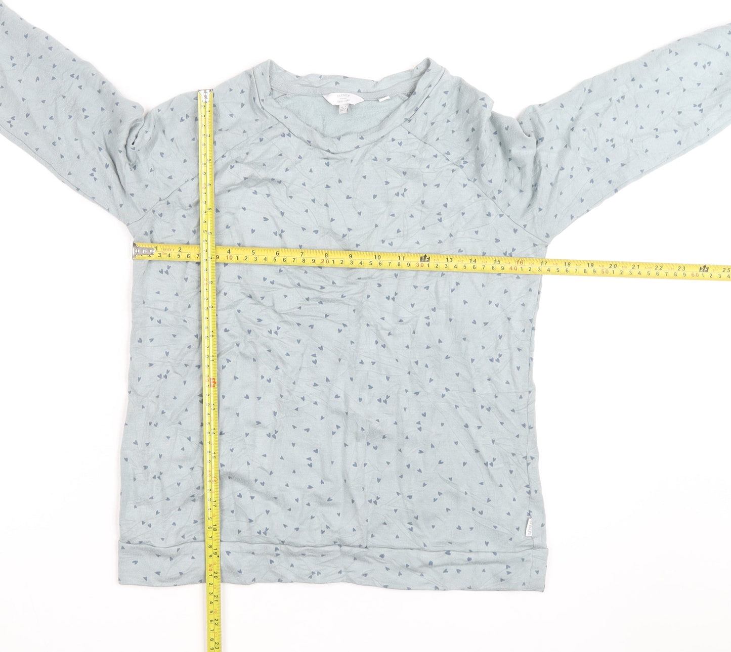 FatFace Women's Blue Heart Print Long Sleeve Cotton T-Shirt L