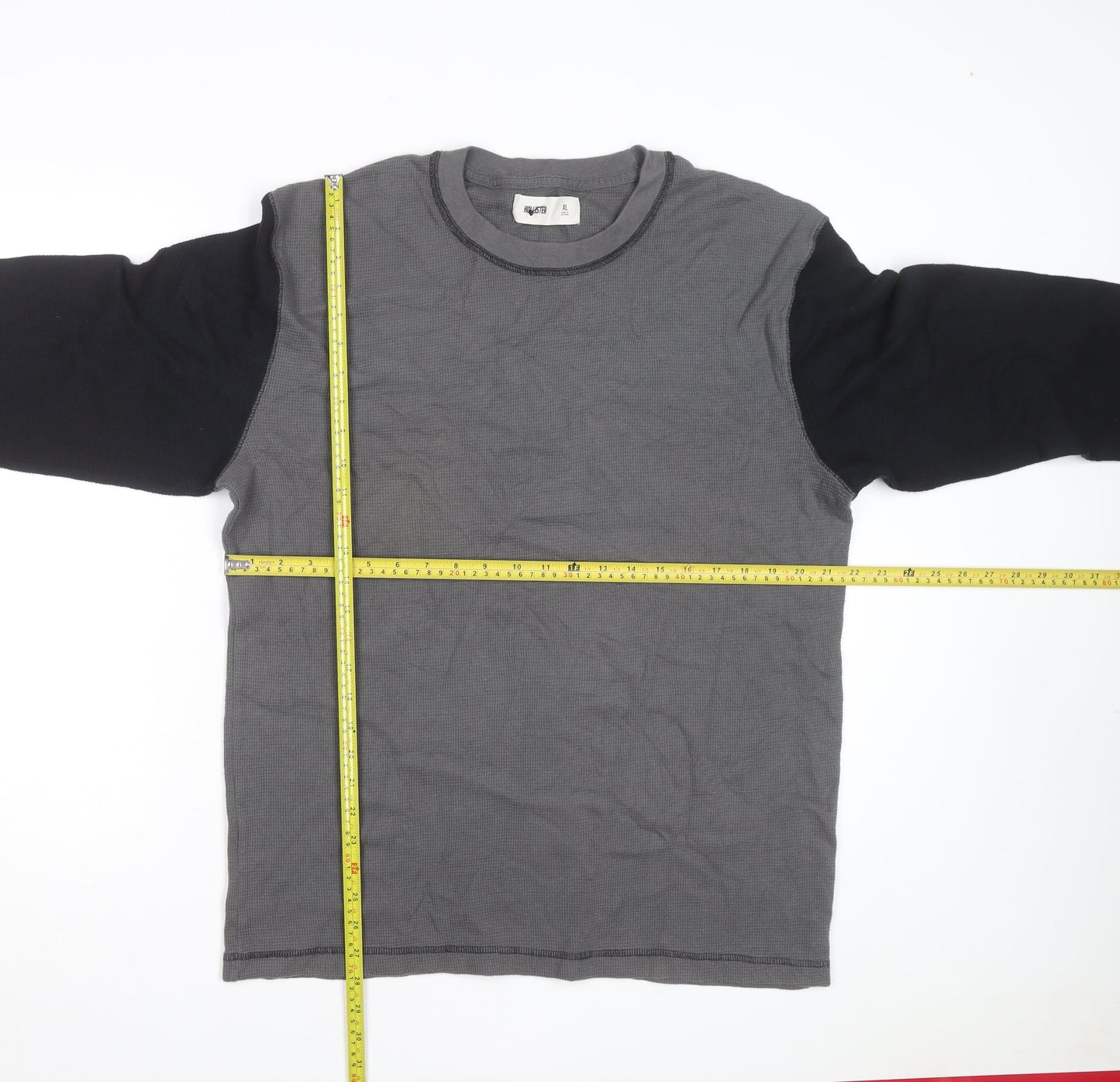 Hollister Men's Grey Waffle-Knit Long Sleeve Pullover Jumper XL