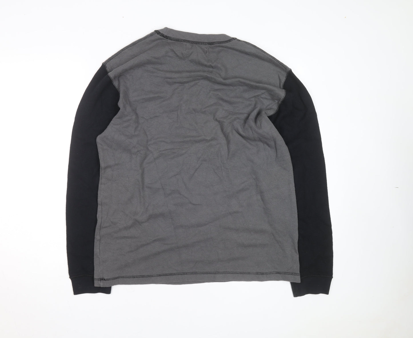 Hollister Men's Grey Waffle-Knit Long Sleeve Pullover Jumper XL