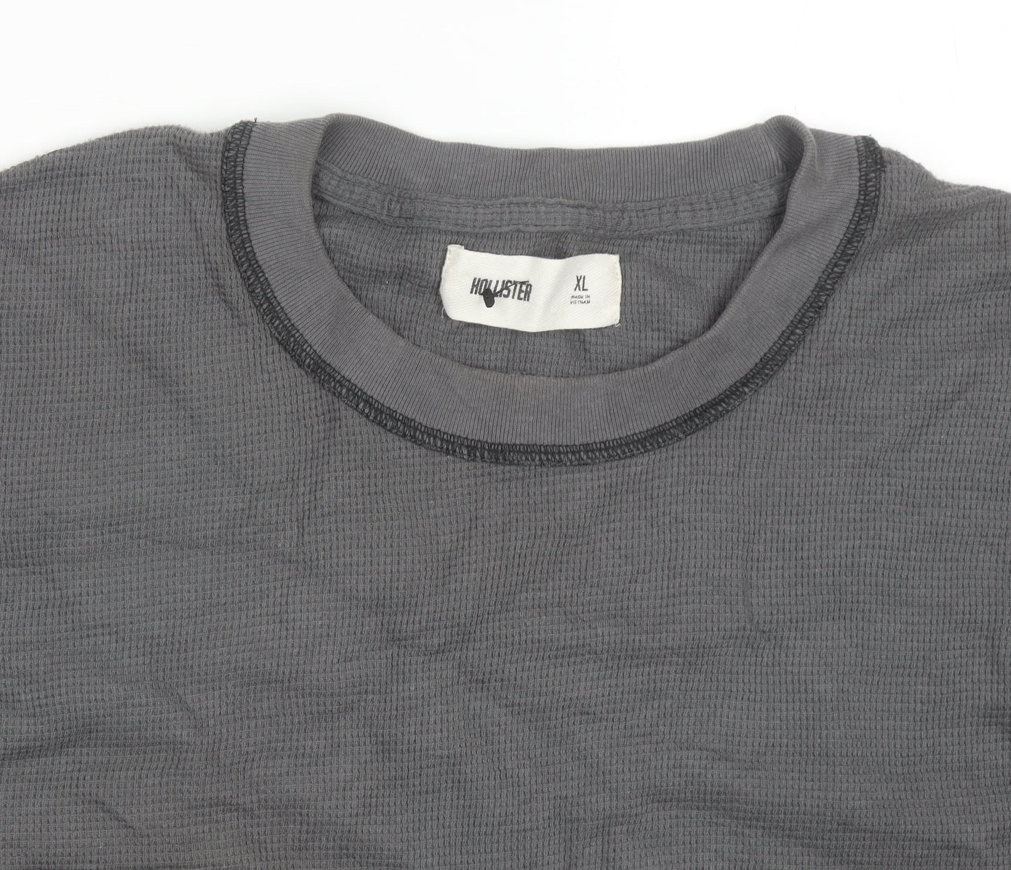 Hollister Men's Grey Waffle-Knit Long Sleeve Pullover Jumper XL