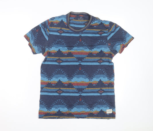 Hollister Men's Blue Aztec Crew Neck Short Sleeve T-Shirt Size M