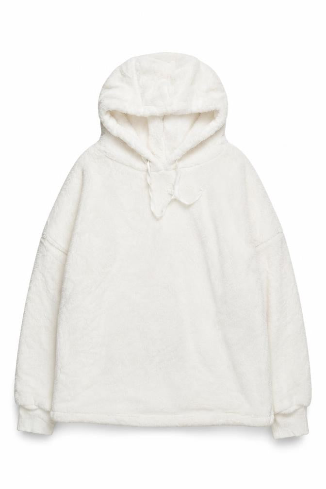 The Lounge Edit Women White Size 12 Pullover Hoodie Fleece Soft Plush