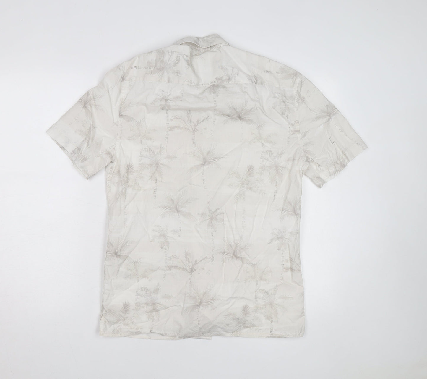Marks and Spencer Men's Beige Tropical Short Sleeve Button-Up Shirt S
