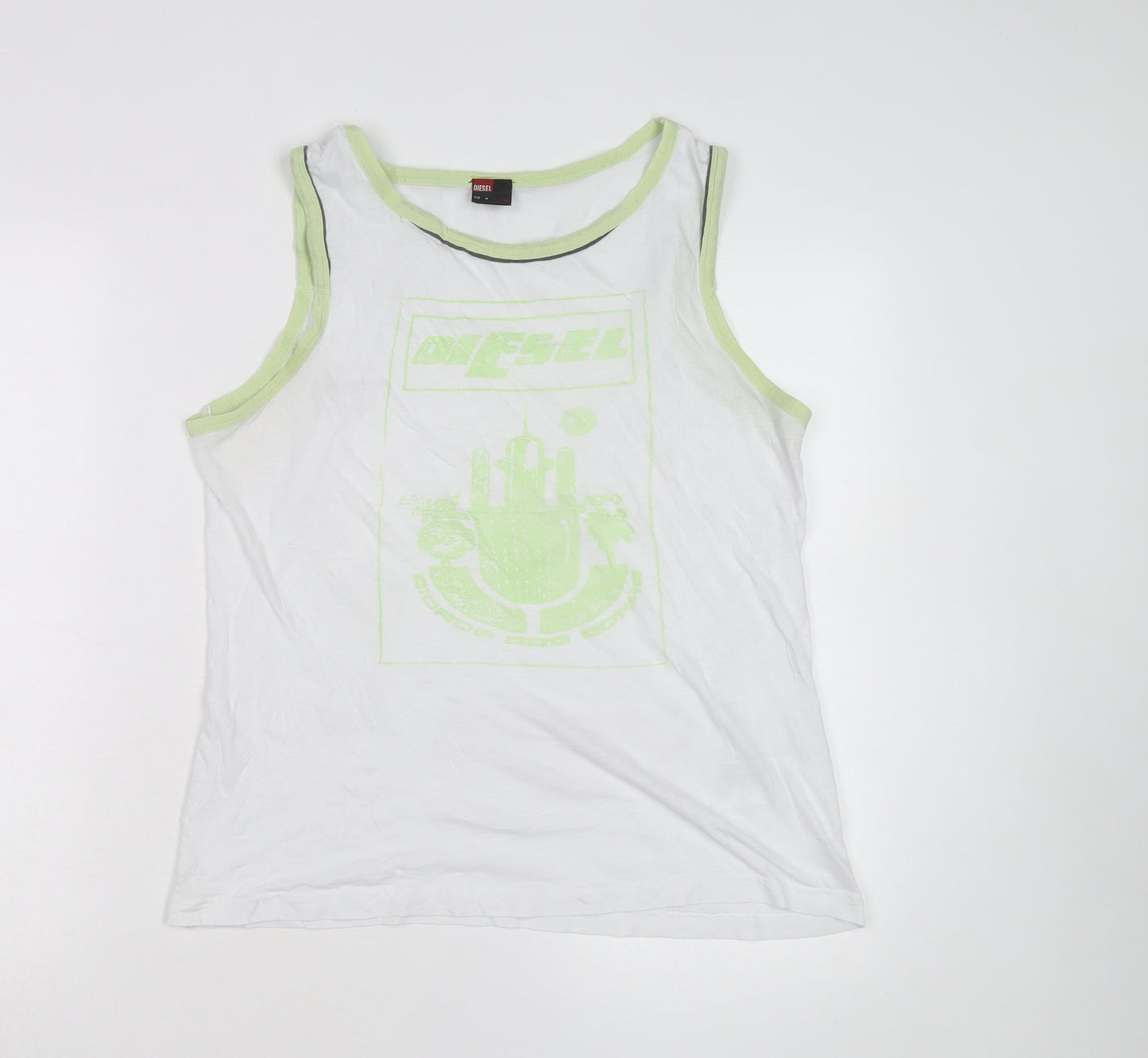 Diesel Men's White Sleeveless Graphic Print T-Shirt Size M