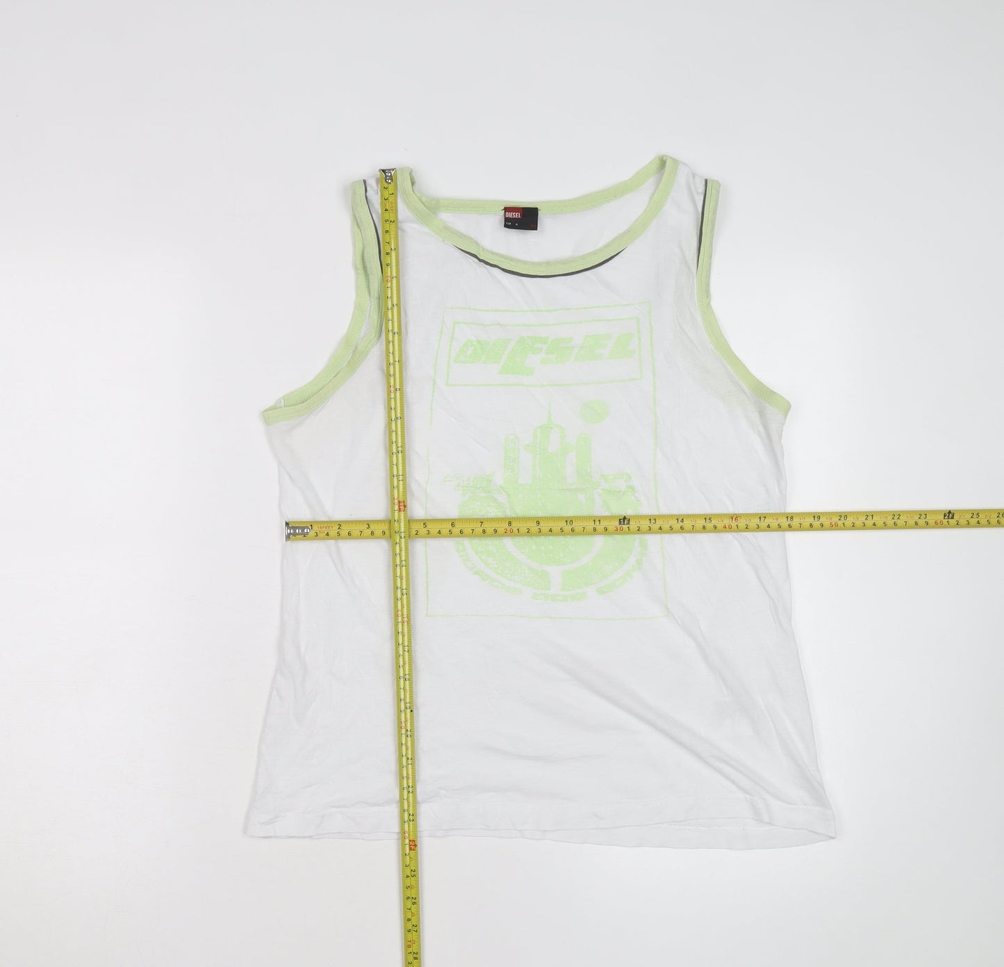 Diesel Men's White Sleeveless Graphic Print T-Shirt Size M