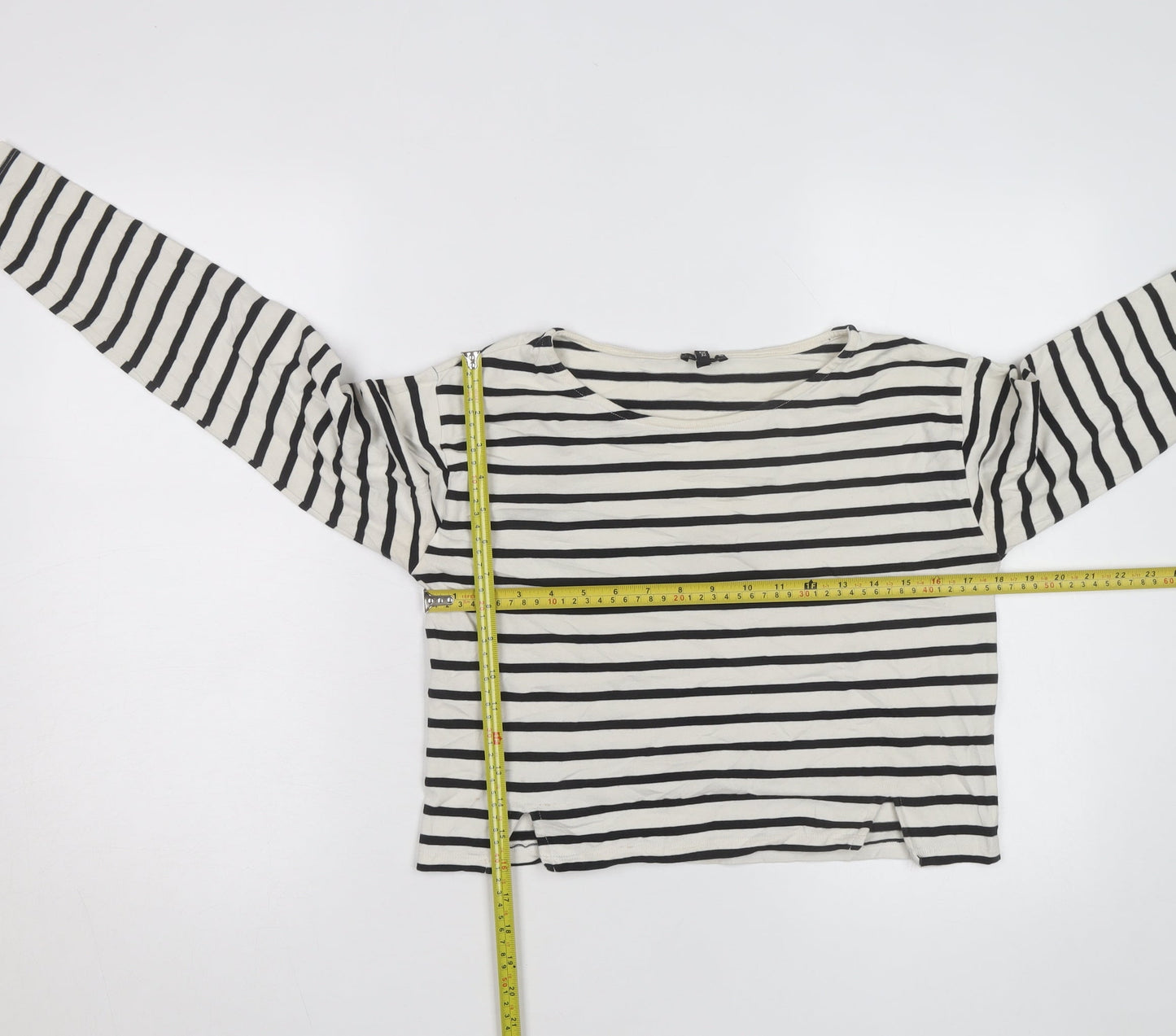 River Island Women White Striped Cropped T-Shirt Size 6