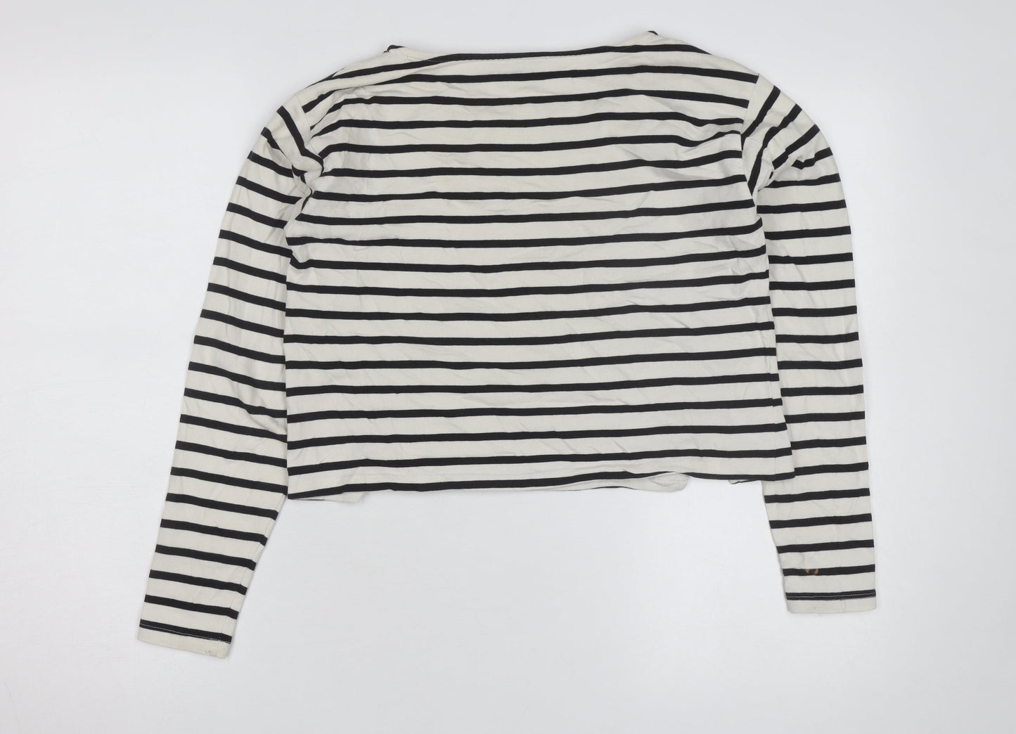 River Island Women White Striped Cropped T-Shirt Size 6