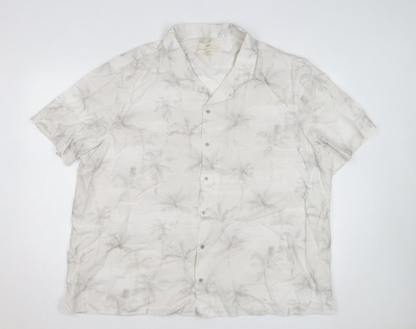 Marks and Spencer Men's Beige 4XL Regular Fit Short Sleeve Hawaiian Shirt