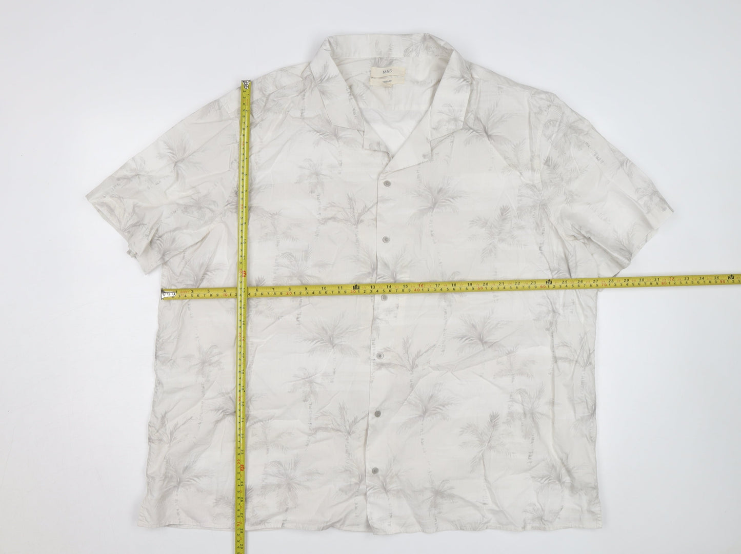 Marks and Spencer Men's Beige 4XL Regular Fit Short Sleeve Hawaiian Shirt
