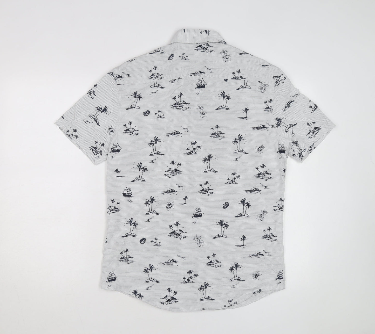 Marks and Spencer Men's White Tropical Print Regular Short Sleeve Shirt Size S