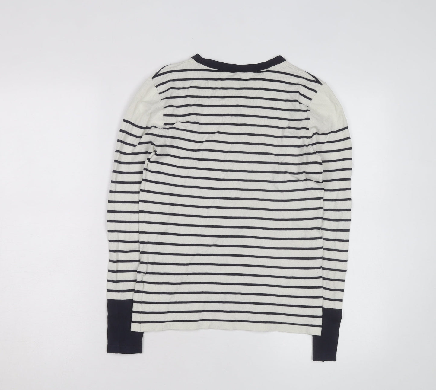 Warehouse Women’s Navy Stripe Crew Neck Jumper UK 10 Cotton Blend Long Sleeve