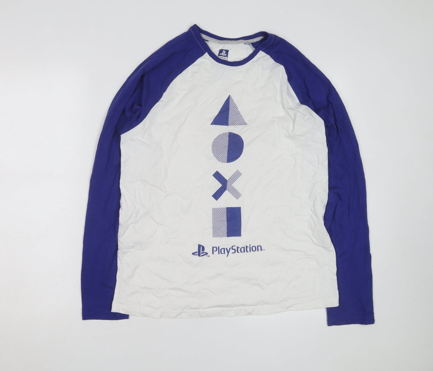 PlayStation Men’s Blue White Long Sleeve Graphic Cotton Top Size M