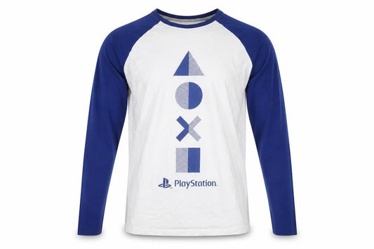 PlayStation Men’s Blue White Long Sleeve Graphic Cotton Top Size M