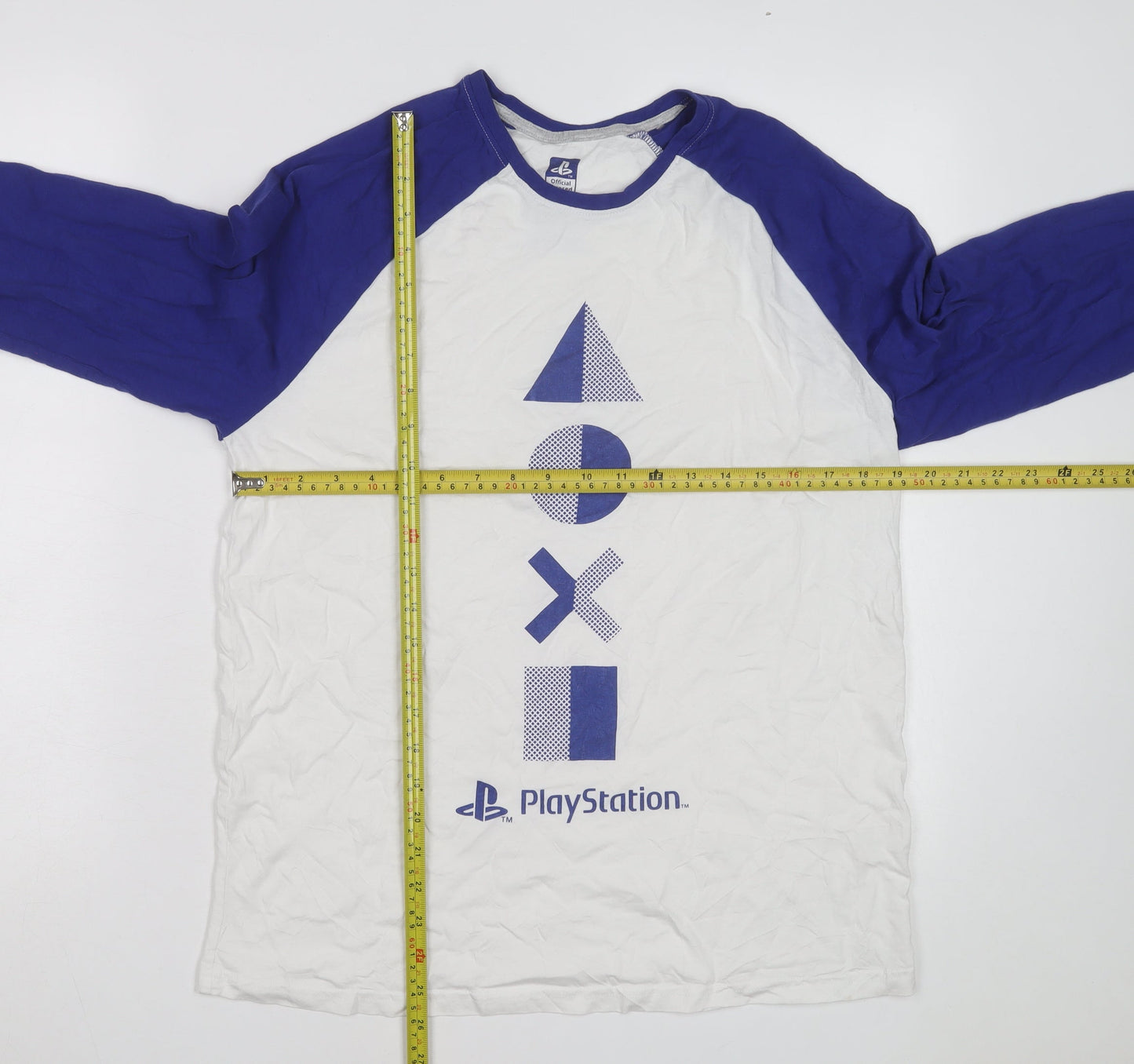 PlayStation Men’s Blue White Long Sleeve Graphic Cotton Top Size M