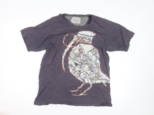 Elvis Jesus Men's Grey XL Graphic Bird Embroidered Cotton T-Shirt