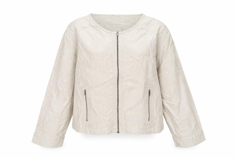 Masai Women Beige Linen Zip Blouse Size M Lightweight Casual Top