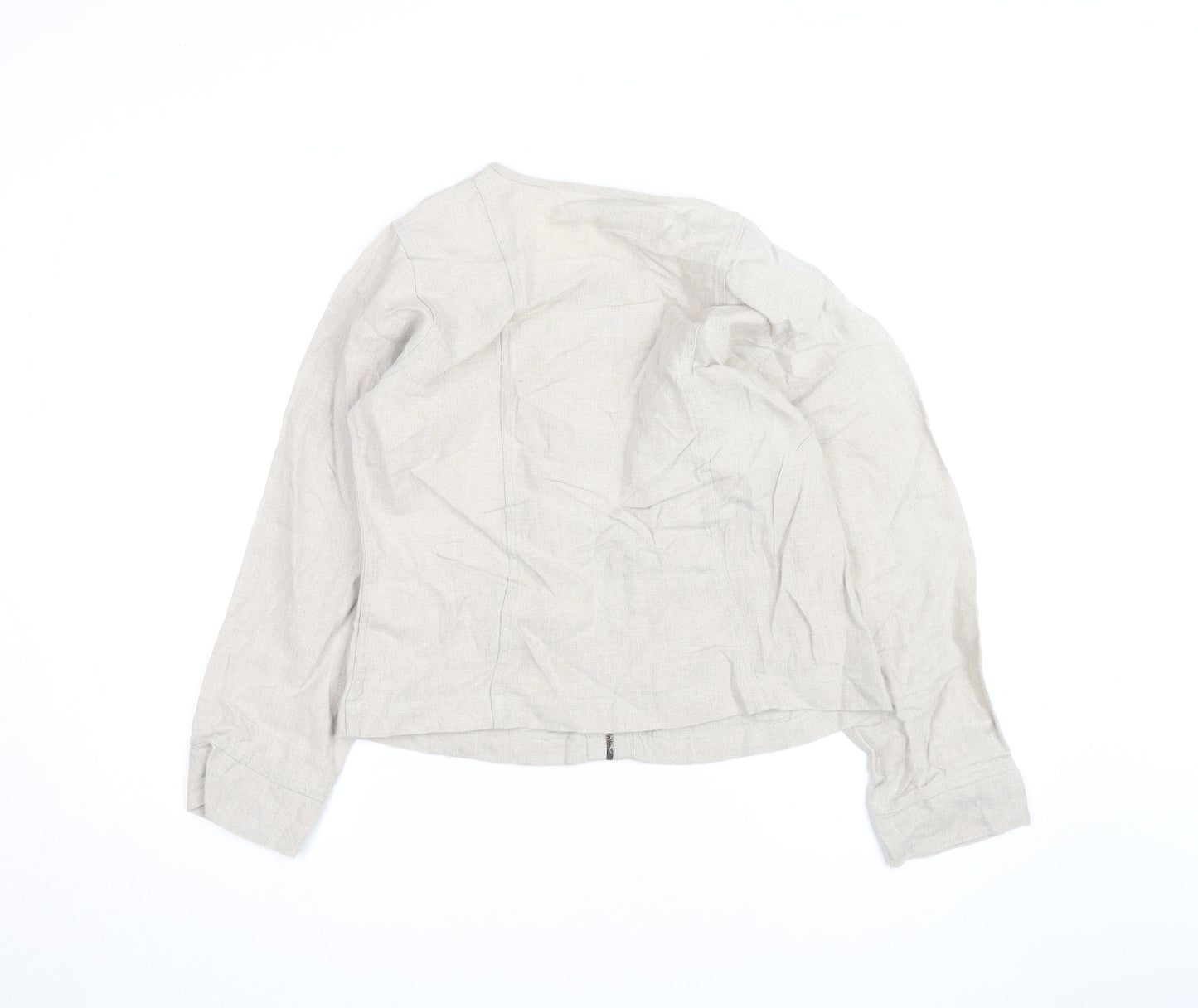 Masai Women Beige Linen Zip Blouse Size M Lightweight Casual Top