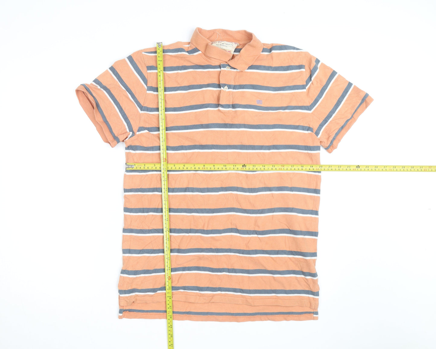 Ralph Lauren Men's Orange Striped Cotton Polo Shirt L
