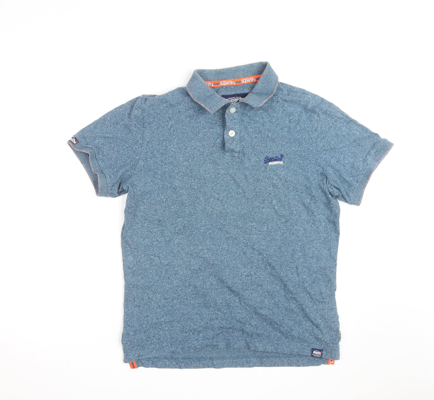Superdry Men Blue Cotton Slim Fit Polo Shirt Size L