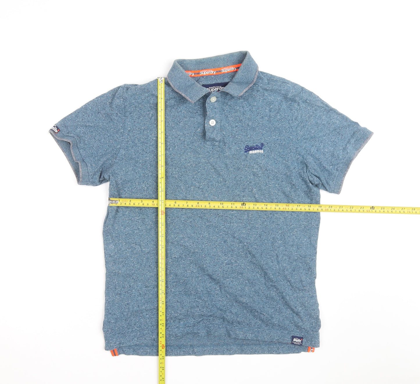 Superdry Men Blue Cotton Slim Fit Polo Shirt Size L