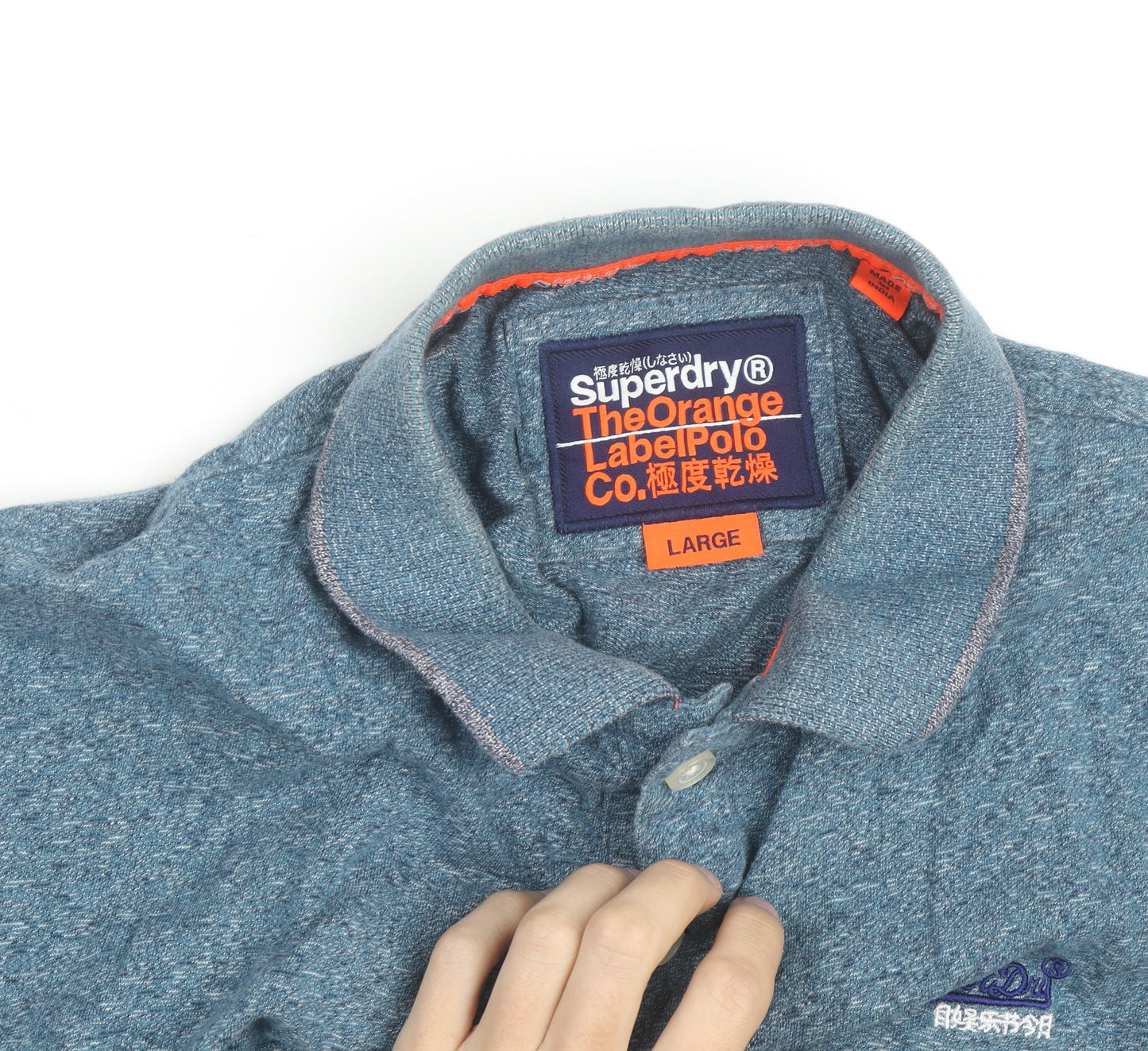 Superdry Men Blue Cotton Slim Fit Polo Shirt Size L