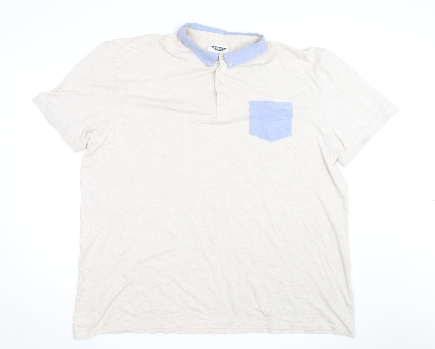 Label J Men’s Beige Short Sleeve Button-Up Shirt Size L Cotton Blend