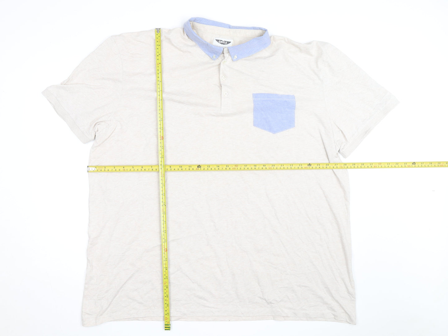 Label J Men’s Beige Short Sleeve Button-Up Shirt Size L Cotton Blend