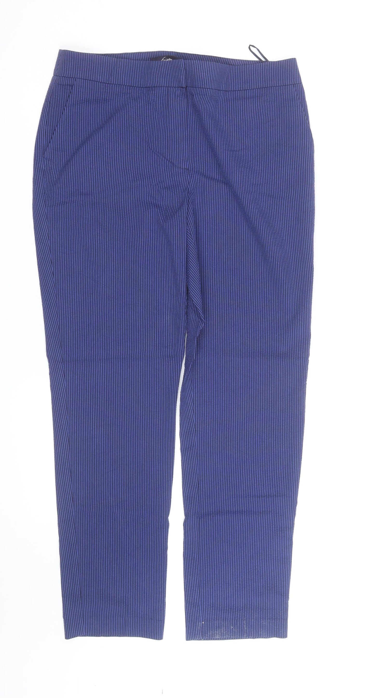Marks and Spencer Women Blue Pinstripe Slim Fit Trousers Size 10