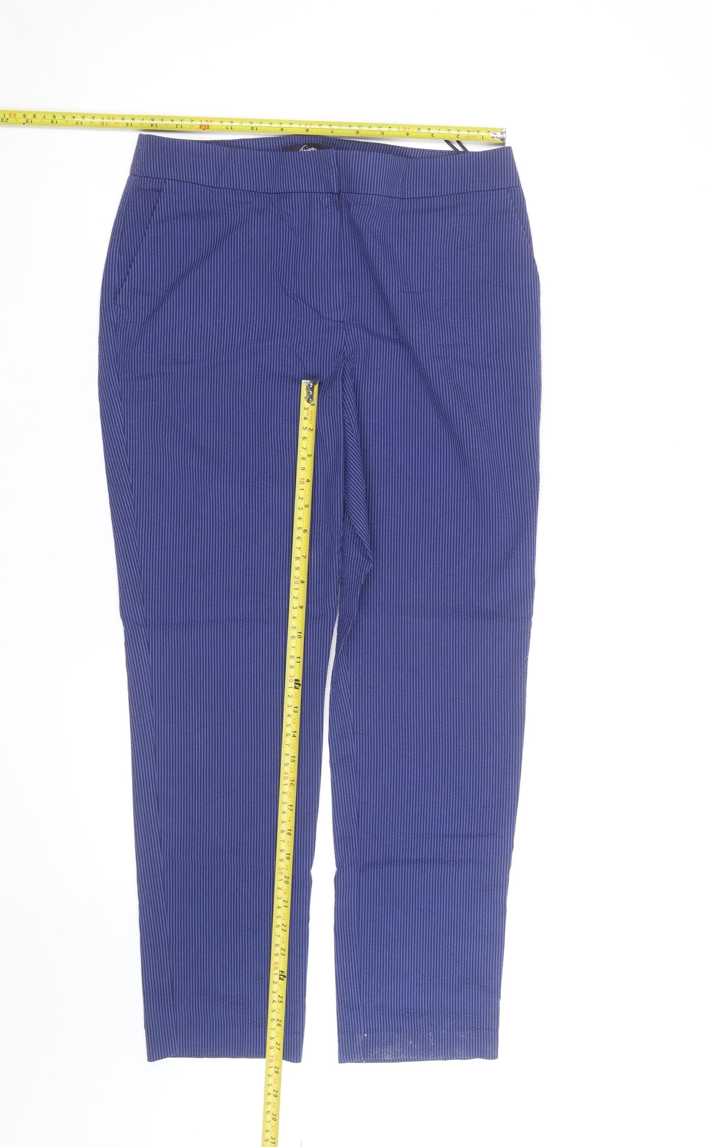 Marks and Spencer Women Blue Pinstripe Slim Fit Trousers Size 10