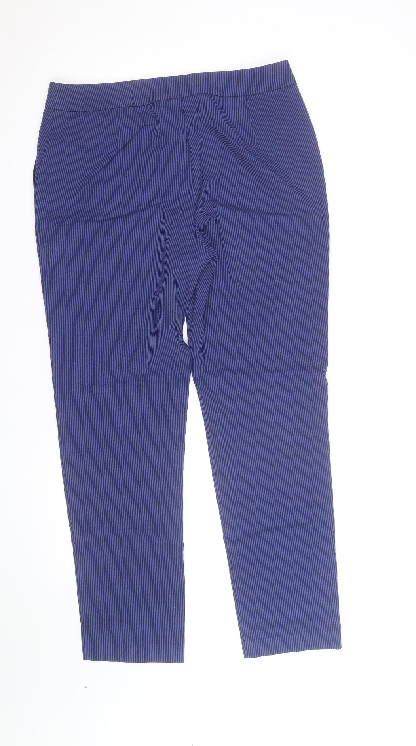 Marks and Spencer Women Blue Pinstripe Slim Fit Trousers Size 10
