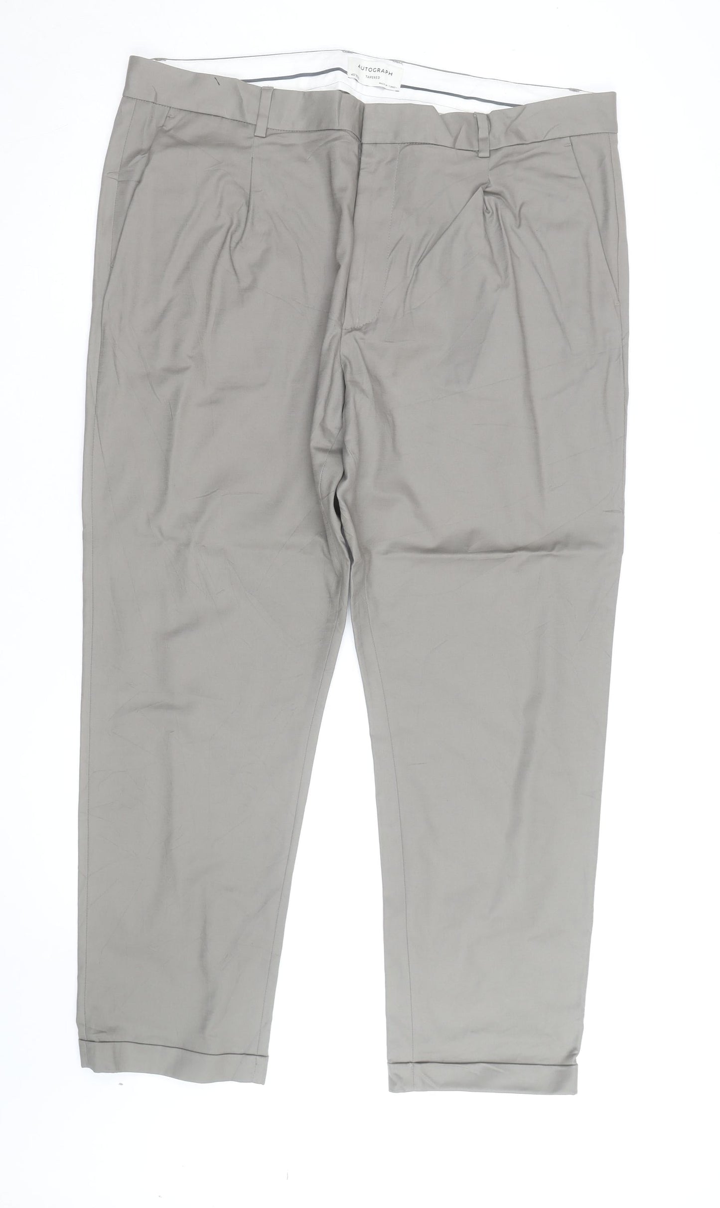 Marks and Spencer Autograph Men's Beige 40 Regular Tapered Cotton Trousers