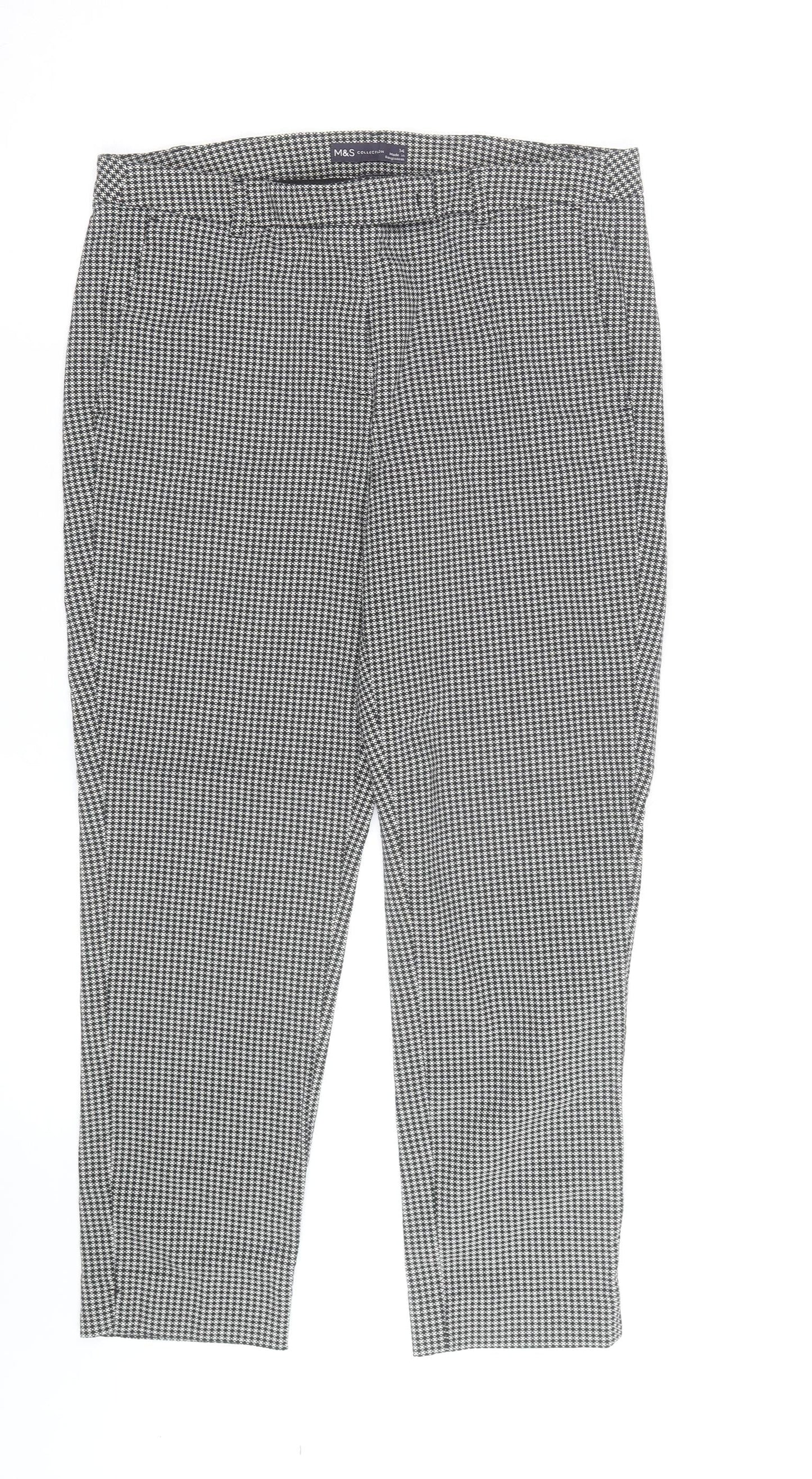 Marks and Spencer Women's Black Houndstooth Cropped Trousers Size 18