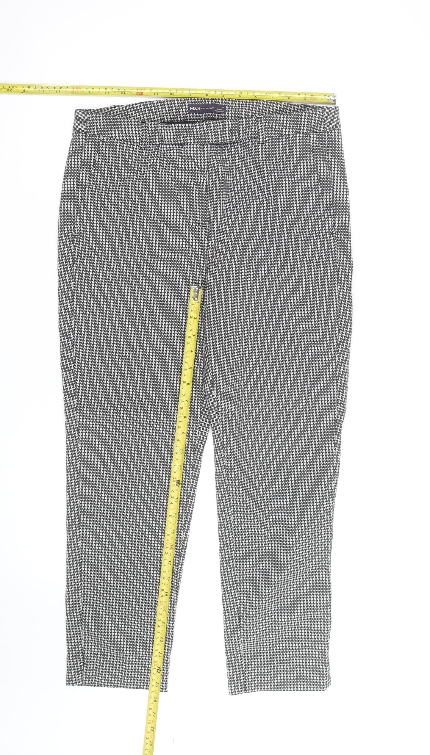 Marks and Spencer Women's Black Houndstooth Cropped Trousers Size 18